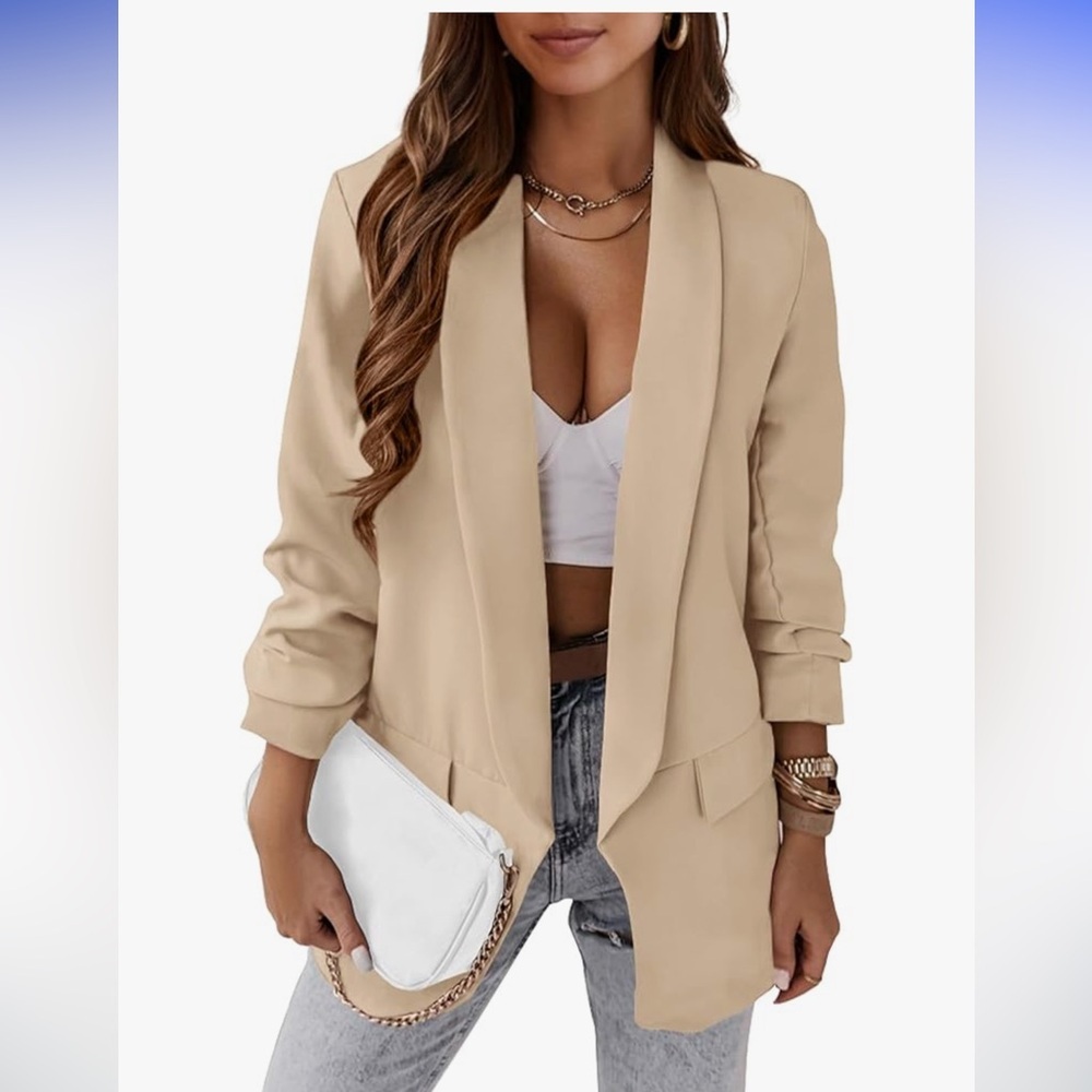 NWT Kirundo Women's Oversized  Open Front Tan Blazer  Medium